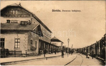 Stróze, Dworzec kolejowy / railway station, locomotive, train (EK)