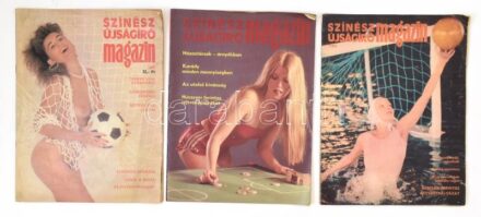 1981-1989 Színész Újságíró Magazin 3 db száma, színes és fekete-fehér, részben erotikus fotókkal, egy lapon szakadással