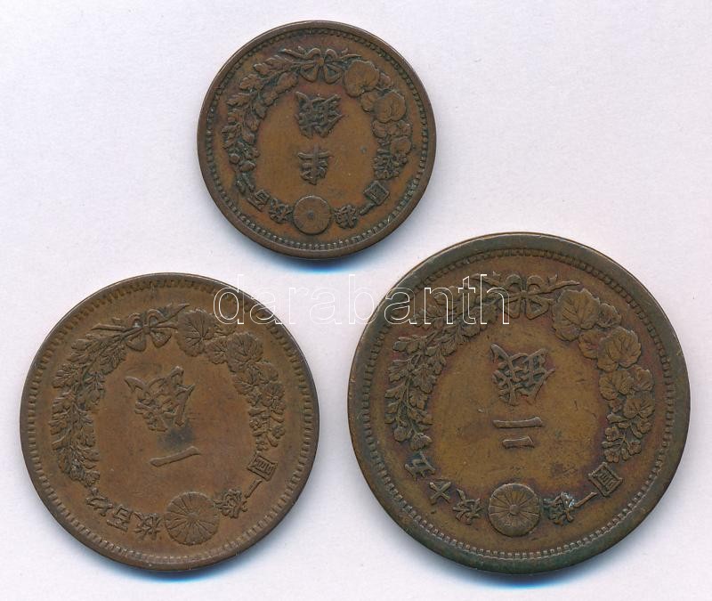 Japán 1874. 1/2s Cu 'Meidzsi' + 1886. 1s Cu 'Meidzsi' + 1877. 2s Cu 'Meidzsi' T:2 patina Japan 1874. 1/2 Sen Cu 'Meiji' + 1886. 1 Sen Cu 'Meiji' + 1877. 2 Sen Cu 'Meiji' C:XF patina Krause Y#16-18 - Image 2