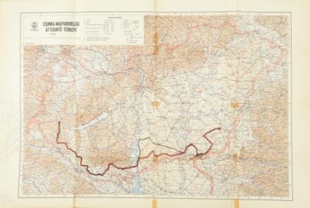 cca 1930 Csonka-Magyarország áttekintő térképe. 1 : 750.000, Bp., M. Kir. Állami Térképészet. Hajtva, sérülésekkel, kézzel berajzolt útvonallal (Békéscsaba-Zalaegerszeg), szélén ceruzás feljegyzésekkel, 85x57 cm