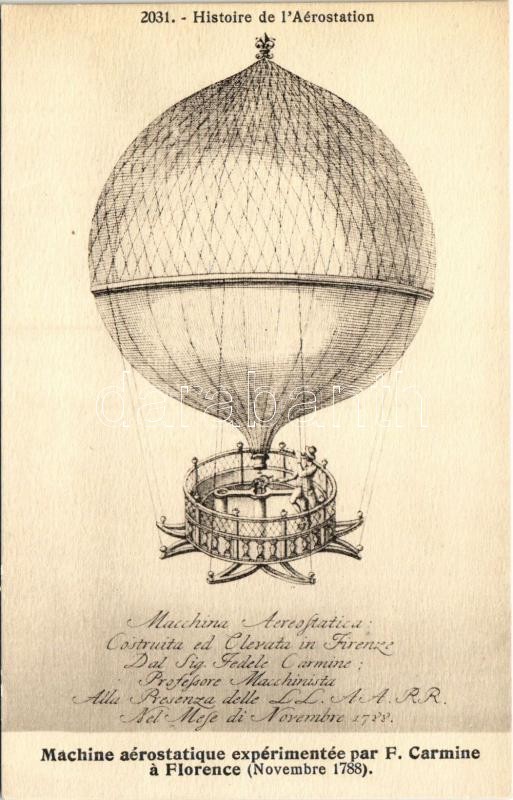 Machine aérostatique expérimentée par F. Carmine a Florence (Novembre 1788) Histoire de l'Aérostation / hot air balloon