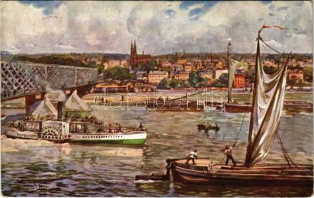 1916 Warszawa, Varsovie, Warschau, Warsaw; Ogólny widok Pragi-Wisla / general view, steamship (EK)