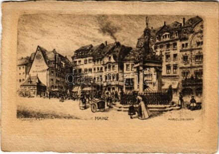 Mainz, Markt u. Brunnen / market, fountain (fl)