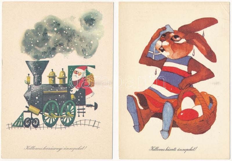 17 db MODERN grafikai üdvözlő motívum képeslap / 16 modern graphic greeting motive postcards - Image 2