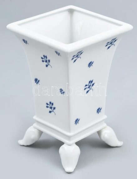 Herendi kék virág mintás váza, jelzett, hibátlan, m: 15 cm