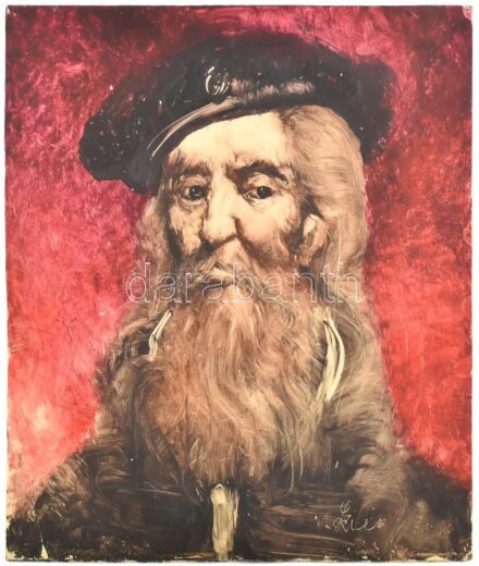Szilágyi Imre (1942-): Reneszánsz férfi portré. Olaj, farost, jelzett, 35,5x33 cm