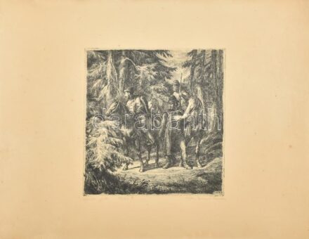 Vydai Brenner Nándor (1903-?): Kurucz járás. Rézkarc, papír, jelzett, 22,5×22 cm