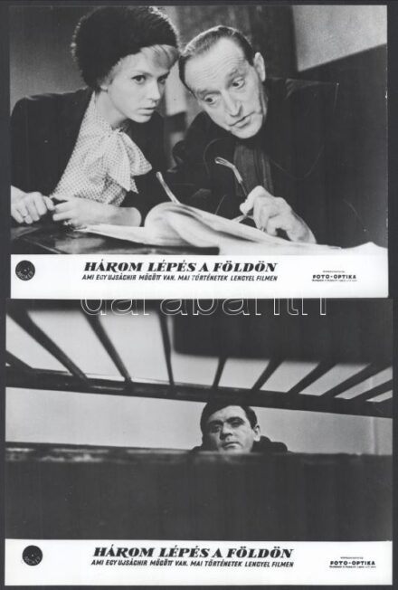 cca 1965 ,,Három lépés a földön' című lengyel film jelenetei és szereplői, 13 db vintage produkciós filmfotó, ezüst zselatinos fotópapíron, a használatból eredő (esetleges) kisebb hibákkal, 18x24 cm