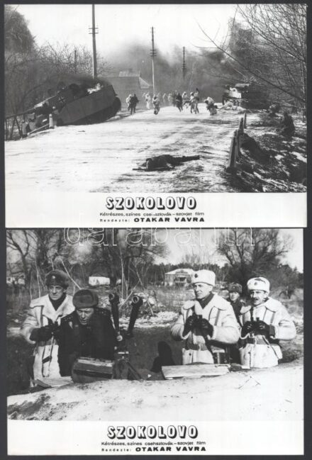cca 1975 ,,Szokolovo' című csehszlovák - szovjet film jelenetei és szereplői, 13 db vintage produkciós filmfotó, ezüst zselatinos fotópapíron, a használatból eredő (esetleges) kisebb hibákkal, 18x24 cm