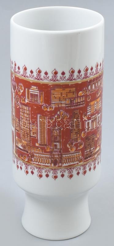 Wallendorf porcelán váza, matricás, Berlin látványosságaival díszítve, jelzett, hibátlan, m: 24 cm