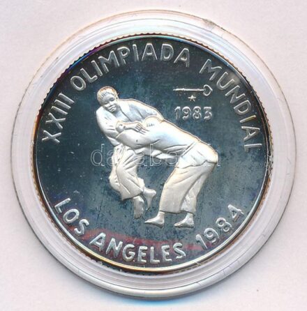 Kuba 1983. 5P Ag 'Olimpiai Játékok - Judo' forgalomba nem került emlék kiadás T:PP patina Cuba 1983. 5 Pesos Ag 'Olympic Games - Judo' non-circulating commemorative coin C:PP patina Krause KM#115