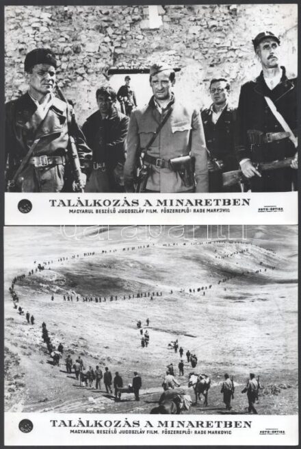 cca 1967 ,,Találkozás a minaretben' című jugoszláv film jelenetei és szereplői, 13 db vintage produkciós filmfotó, ezüst zselatinos fotópapíron, a használatból eredő (esetleges) kisebb hibákkal, + hozzáadva egy szöveges