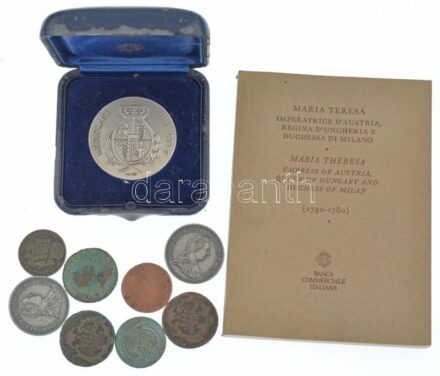 Vegyes Mária Terézia-tétel. Benne: 1762K 1kr Cu 'Mária Terézia' (3x) + 1763-1766. Rézdénár (zárt korona) (2xklf) + Erdély 1765. 1gr Cu + 2db 'Mária Terézia' fém gomb + 1995. Mária Terézia milánói Scudo alapján készült jelzett Ag