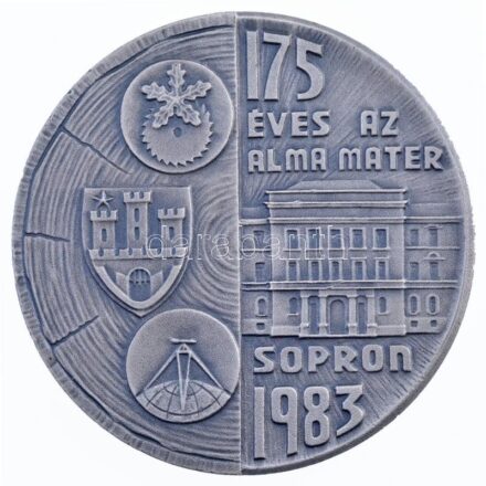 Renner Kálmán (1927-1994) 1983. '175 éves az Alma Mater - Sopron 1983.' ezüstpatinázott bronz emlékérem eredeti díszdobozában (70mm) T:1- ph / Hungary 1983. 'The 175th Anniversary of the Alma Mater - Sopron 1983.' silver patinated bronze