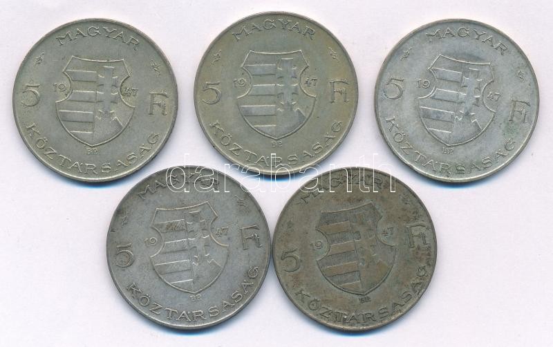 1947. 5Ft Ag 'Kossuth' (5x) T:2-,3 patina Adamo F8.1 - Image 2
