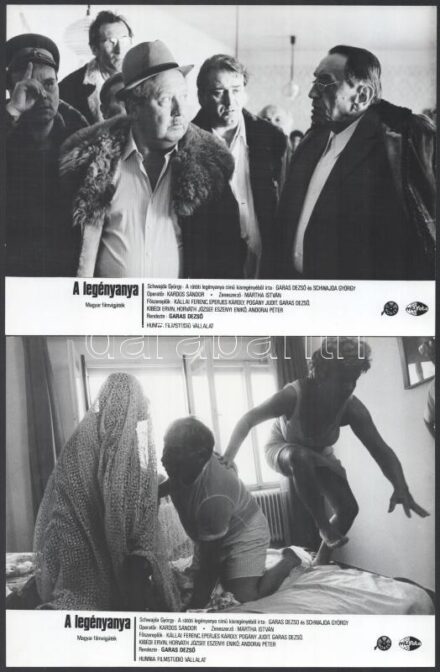 cca 1989 ,,A legényanya' című magyar filmvígjáték jelenetei és szereplői, 9 db vintage produkciós filmfotó, ezüst zselatinos fotópapíron, a használatból eredő (esetleges) kisebb hibákkal, 18x24 cm