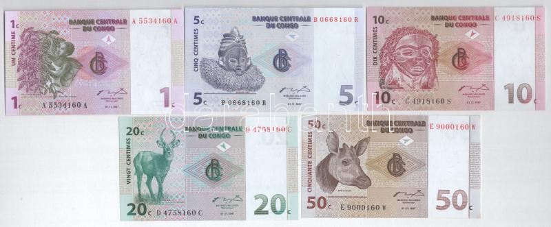 Kongói Demokratikus Köztársaság 1997. 1c-50c (5xklf) T:I,I- az egyiken kis folt Democratic Republic of the Congo 1997. 1 Centime - 50 Centimes (5xdiff) C:UNC,AU small spot on one of them Krause P#80-84