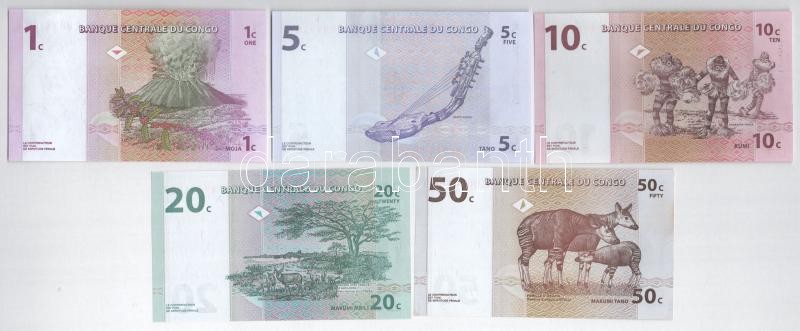Kongói Demokratikus Köztársaság 1997. 1c-50c (5xklf) T:I,I- az egyiken kis folt Democratic Republic of the Congo 1997. 1 Centime - 50 Centimes (5xdiff) C:UNC,AU small spot on one of them Krause P#80-84 - Image 2