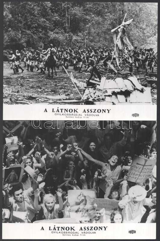 cca 1972 ,,A látnok asszony - gyilkossággal vádolva' című kubai film jelenetei és szereplői, 13 db vintage produkciós filmfotó, ezüst zselatinos fotópapíron, a használatból eredő (esetleges) kisebb hibákkal, 18x24 cm