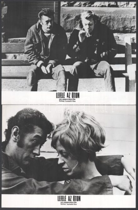 cca 1974 ,,Lefelé az úton - délibáb kergetők' című kanadai film jelenetei és szereplői, 13 db vintage produkciós filmfotó, ezüst zselatinos fotópapíron, a használatból eredő (esetleges) kisebb hibákkal, 18x24 cm