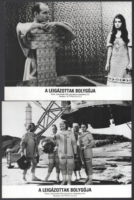 cca 1976 ,,Leigázottak bolygója' című NDK tudományos - fantasztikus film jelenetei és szereplői, 15 db vintage produkciós filmfotó, ezüst zselatinos fotópapíron, a használatból eredő (esetleges) kisebb hibákkal, 18x24 cm