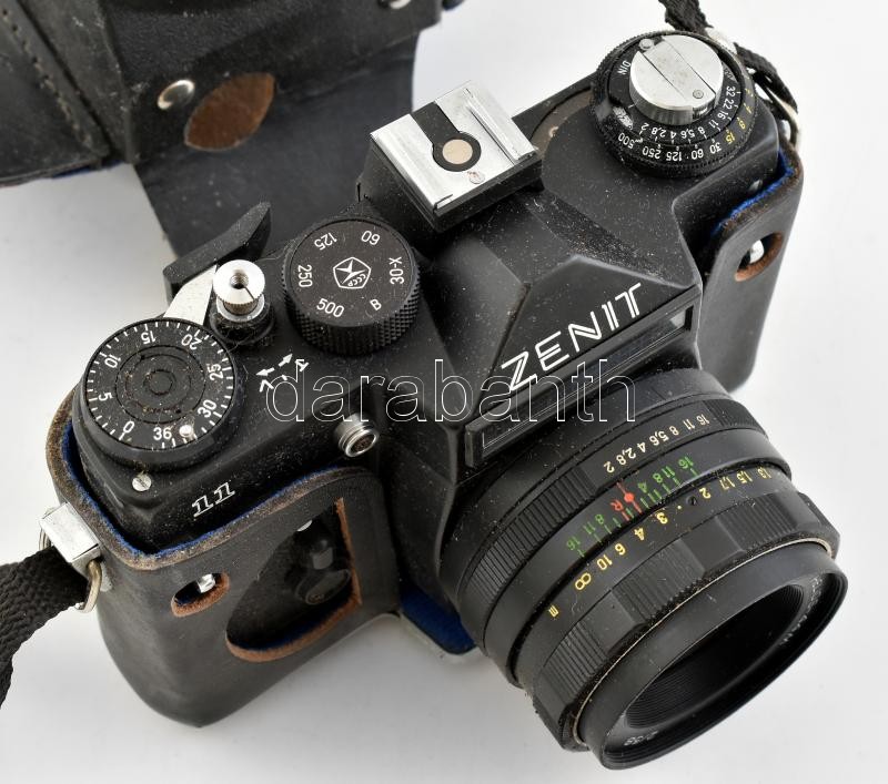 Zenit 11 fényképezőgép Helios-44M, 2/58 objektívvel, kopott eredeti tokjában - Image 2