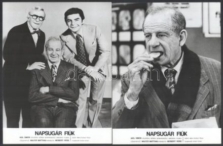 cca 1975 Walter Matthau a ,,Napsugár fiúk' című amerikai filmben, 13 db vintage produkciós filmfotó, ezüst zselatinos fotópapíron, a használatból eredő (esetleges) kisebb hibákkal, 18x24 cm és 24x18 cm