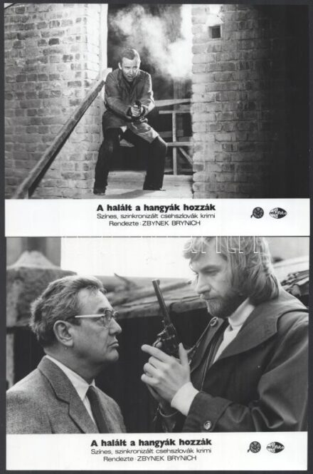 cca 1987 ,,A halált a hangyák hozzák' című csehszlovák film jelenetei és szereplői, 6 db vintage produkciós filmfotó, ezüst zselatinos fotópapíron, a használatból eredő (esetleges) kisebb hibákkal, 18x24 cm