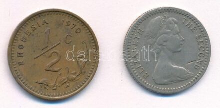 Rodézia 1964. 6p/5c Cu-Ni 'II. Erzsébet' + 1970. 1/2c Br T:2-,3 Rhodesia 1964. 6 Pence / 5 Cents Cu-Ni 'Elizabeth II' + 1970. 1/2 Cent Br C:VF,F Krause KM#1, KM#9