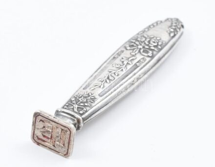Ezüst (Ag) monogramos pecsétnyomó, jelzett, m: 9 cm, nettó: 14 g