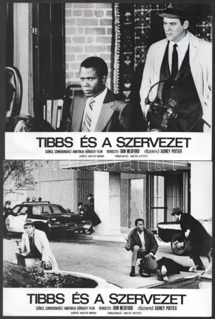 cca 1971 ,,Tibbs és a szervezet' című amerikai bűnügyi film jelenetei és szereplői, 9 db vintage produkciós filmfotó, ezüst zselatinos fotópapíron, a használatból eredő (esetleges) kisebb hibákkal, 18x24 cm