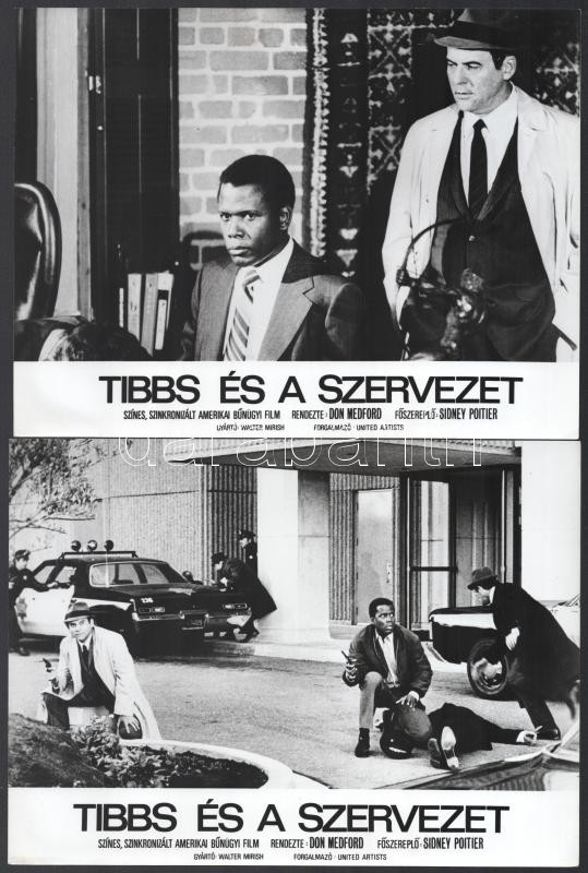 cca 1971 ,,Tibbs és a szervezet' című amerikai bűnügyi film jelenetei és szereplői, 9 db vintage produkciós filmfotó, ezüst zselatinos fotópapíron, a használatból eredő (esetleges) kisebb hibákkal, 18x24 cm