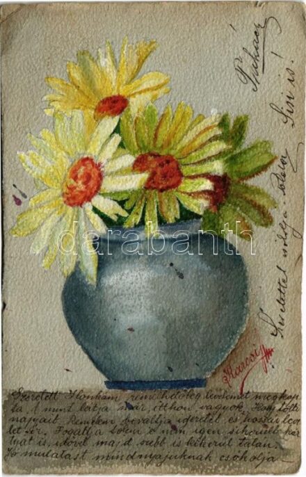 1900 Kézzel rajzolt és festett egyedi művészlap / hand-drawn and hand-made art postcard (szakadások / tears)