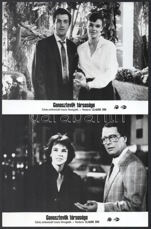 cca 1986 ,,Gonosztevők társasága' című francia filmvígjáték jelenetei és szereplői, 6 db vintage produkciós filmfotó, ezüst zselatinos fotópapíron, a használatból eredő (esetleges) kisebb hibákkal, 18x24 cm