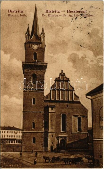 1940 Beszterce, Bistritz, Bistrita; Evangélikus ágostai hitvallású templom / church + '1940 Beszterce visszatért' So. Stpl