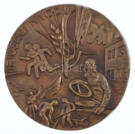 Lajos József (1936-) DN 'Ifjúsági Nívódíj' egyoldalas, öntött bronz plakett (98mm) T:1-