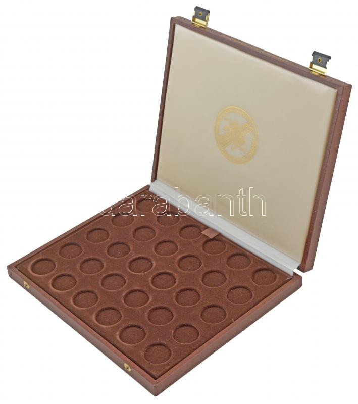 NSZK ~1985. éremtartó doboz az ezüst 5 Márkás érmékhez, egy kivehető tálcával, összesen 60db, 29mm-es férőhellyel, haszánált de jó állapotban