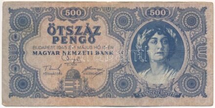 1945. 500P magyar 'N' betű orosz 'P' helyett, alacsony 'K 062 000603' sorszámmal T:III Adamo P19