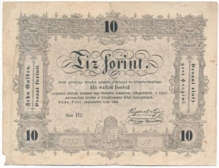 1848. 10Ft 'Kossuth bankó' 'Hf 8933 50' T:III,III- kis beszakadások Adamo G111