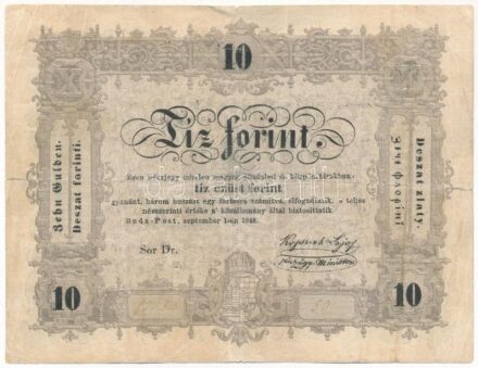 1848. 10Ft 'Kossuth bankó' hátlapon '...BÜNTETETTNEK' sajtóhiba T:III,III- restaurált Adamo G111