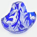 Dúsan csiszolt ólomkristály kék kínáló, hibátlan, m: 21 cm