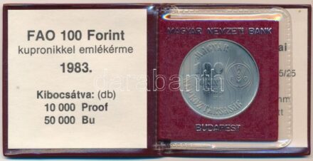 1983. 100Ft Cu-Ni 'FAO - Több gabonát a világnak' műbőr tokban, tanúsítvánnyal T:BU Adamo EM72