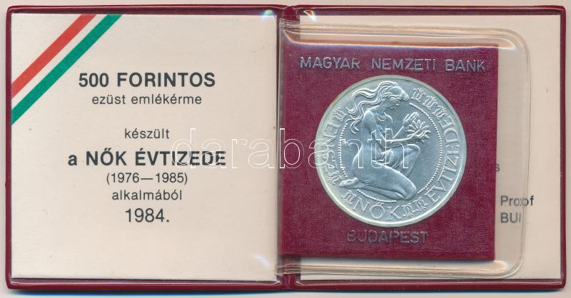 1984. 500Ft Ag 'Nők évtizede' műbőr tokban, tanúsítvánnyal T:BU az érmét tartó műanyag eltört Adamo EM77