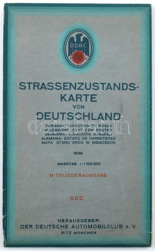 1939 Strassenzustandskarte von Deutschland. Herausgegeber: Der Deutsche Automobil-Club / Németország úthálózatának térképe. Kiadja a Német Automobil-Klub. 1 : 1.100.000. Hajtva, 104x88 cm - Image 2