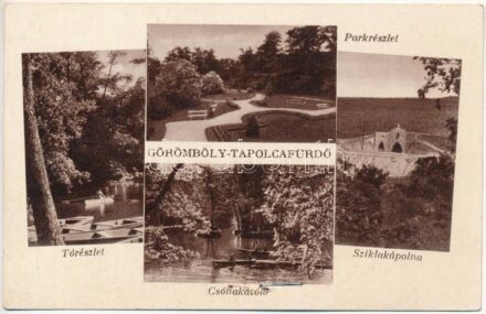 Miskolctapolca, Görömbölytapolca, Görömbölyi-Tapolca, Tapolca (Miskolc); tó, Csónakázótó, Sziklakápolna. Weinstock 2851. (lyuk / pin holes)