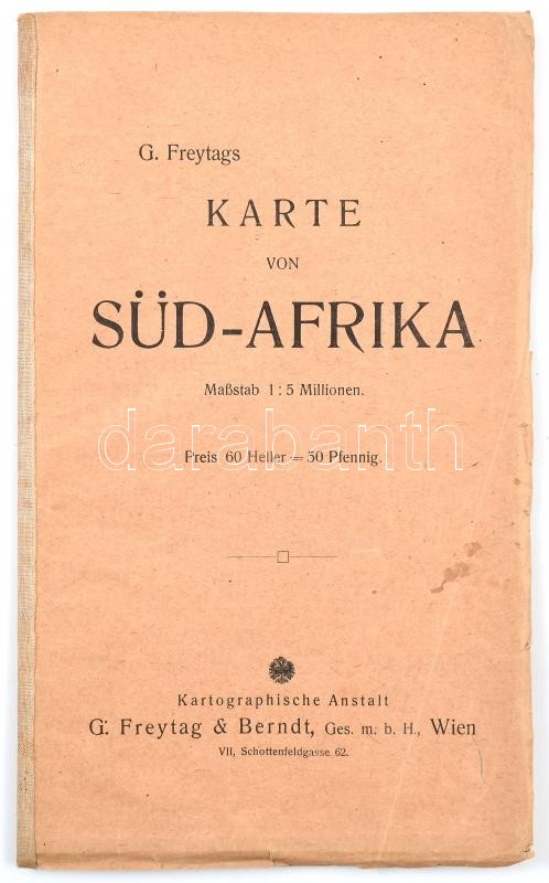 cca 1914-1918 G. Freytags Karte von Süd-Afrika / Dél-Afrika térképe. 1 : 5.000.000. Kartograpische Anstalt G. Freytag & Berndt, Wien. Hajtva, kissé sérült borítóval, 54,5x43,5 cm - Image 2