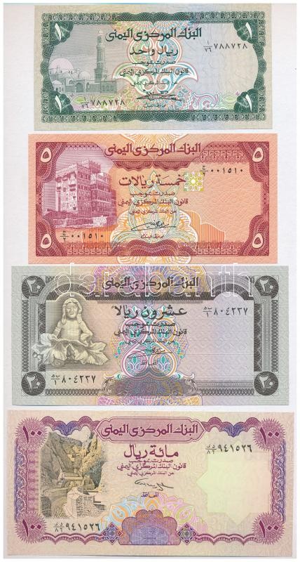 Jemen 1983-1995. 1R-100R (4xklf) T:I-II Yemen 1983-1995. 1 Rial - 100 Rials (4xdiff) C:UNC-XF Krause P#16B-17,#25,#28