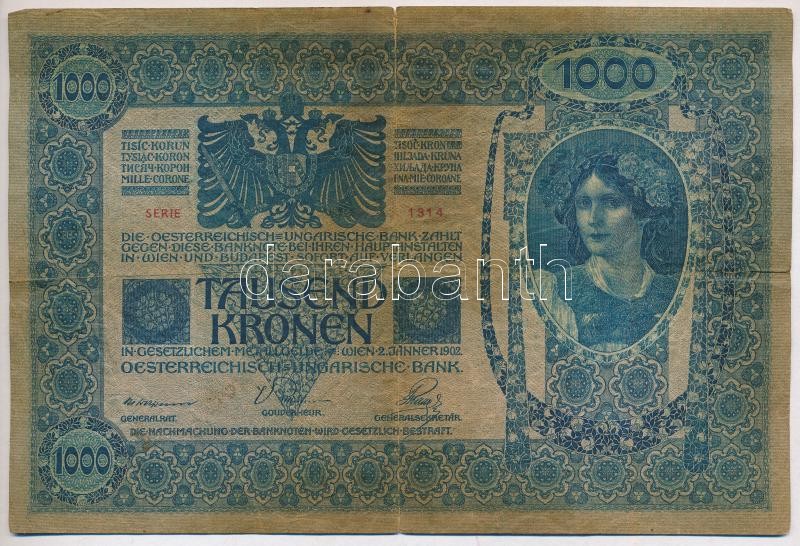 1902. 1000K fekete 'ROMANIA TIMBRU SPECIAL' román felülbélyegzéssel T:III szakadás, folt Adamo K35Be - Image 2