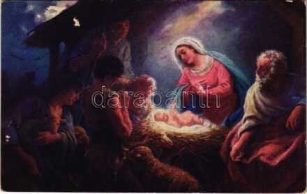 1915 Veselé Vánoce! / Christmas greeting art postcard with the Holy Family s: Adolf Liebscher (fl)