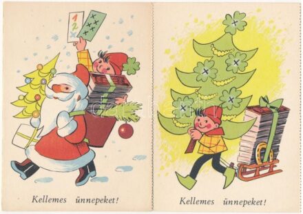 4 db modern Totó-lottó leporello üdvözlőlap, reklámlap / 4 MODERN lottery advertisement cards, greeting cards